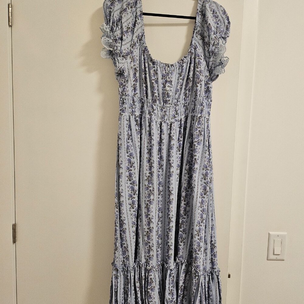 Smocked Square Neck Puff Sleeve Maxi Dress - Light Blue - Picture 4 of 4